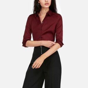 Express Women's Ultimate Essential Fitted Long Sleeve Button Up Bodysuit Size M